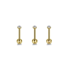 Piercing Tragus PVD Sem Garra Dourado
