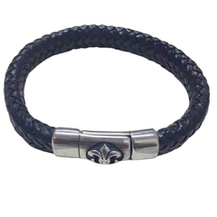 Pulseira Masculina Couro Grossa Fecho Prata