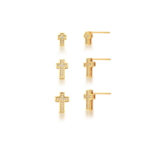 Trio Brincos Cruz Cravejadas - comprar online