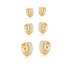 Trio Brincos argolas clicks cravejadas - comprar online