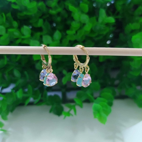 Brinco Argola Pingente Gota Colorida