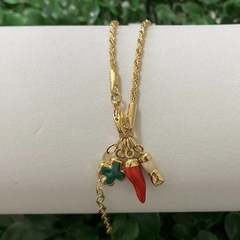 Pulseira Cordão Torsido Pingentes Patuás