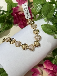 Pulseira Coração Cravejado e Liso - comprar online