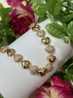 Pulseira Coração Cravejado e Liso