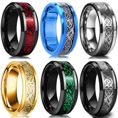 Fdlk 8 cores 8mm masculino aço inoxidável dragão anel incrustado vermelho ver - comprar online