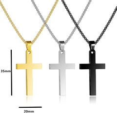 Colar clássico cruz masculino aço inoxidável preto ouro cor corrente pingente na internet