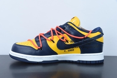Tênis Nike Dunk Low Off-White University Gold Midnight Navy na internet