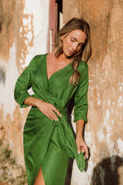 VESTIDO LINHO TRANSPASSADO VERDE - loja online