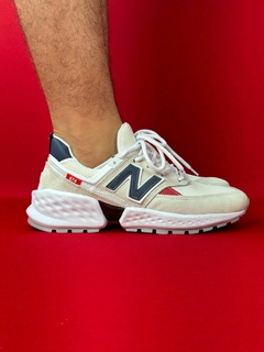 NEW BALANCE 574 BRANCO CINZA AZUL VERMELHO NACIONAL PREMIUM