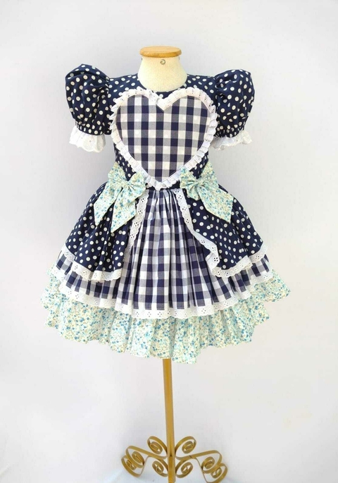 Vestido Poá Azul Marinho