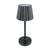Luminária de mesa LED preta com design moderno e cúpula estriada, ideal para ambientes internos.
