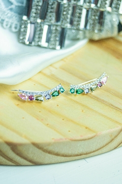Brinco ear cuff zirconias coloridas - Biju Artes