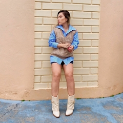 Bota Capa Feminina Zoé Cano Curto fivela salto alto Napa Off-White - comprar online