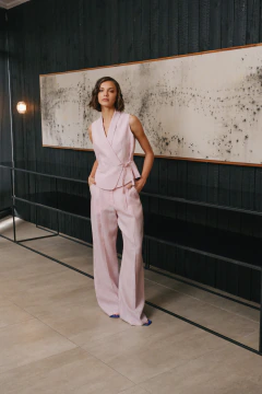 Pantalón Chic sastrero lino puro rosa