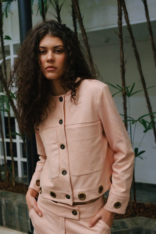 Campera wanda pu graneado rosa palo rosa — imagen 4