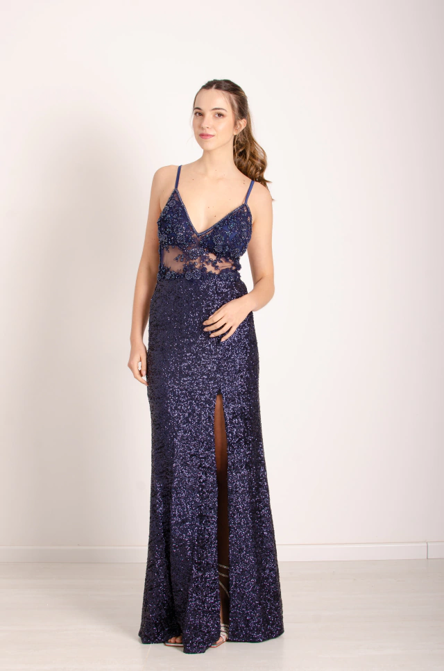 Vestido Desafío con tajo azul Claudia Arias — imagen 3
