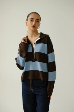 Sweter chomba rayado choco y celeste - comprar online