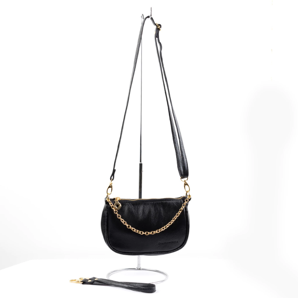 Bolsa Mid preta com corrente Dourada