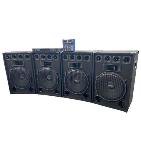 COMBO 23: 4 BAFLES 15" + POTENCIA 900W + MIXER 4 CANALES