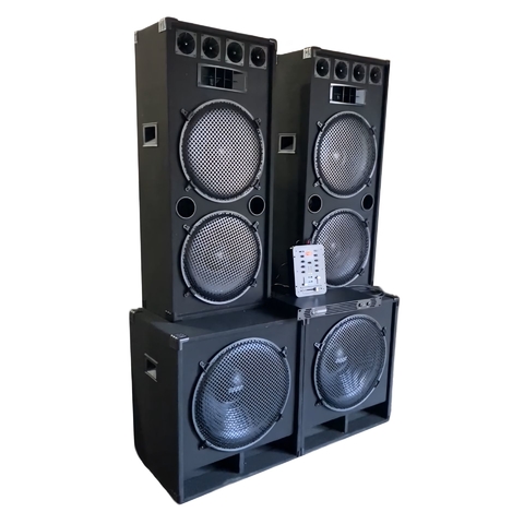 COMBO 21: 2 COLUMNAS 15" + 2 SUB 18" + POTENCIA 1200W + MIXER 2 CANALES