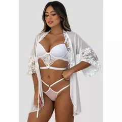 Kit Robe De Tule + Conjunto Lingerie Com Bojo Strapy Sensual na internet
