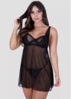 Camisola de Tule Com Aro e Fenda Lateral - Acompanha Calcinha