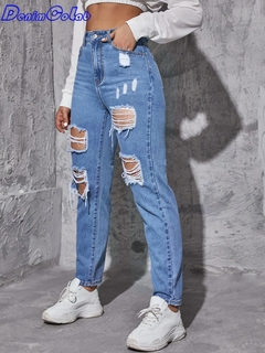 Calça cintura alta rasgado - comprar online