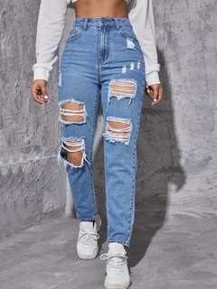 Calça cintura alta rasgado