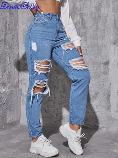 Calça cintura alta rasgado - Toda Bela