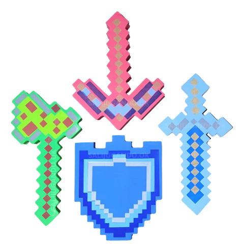 combo armas Minecraft goma EVA espada escudo pico hacha