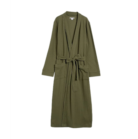 Bata de Longitud Completa en Tela Ligera: Verde Oliva