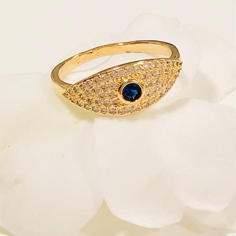 Anel Olho Grego cravejado em Micro Zircônias banho ouro 18k (AN1152)