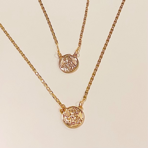 Escapulário 65cm Sagrado Coração de Jesus e São Jorge banho ouro 18k (ESC1036)