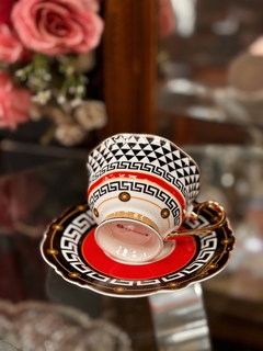 Taza de té porcelana Deco geométrica roja en internet