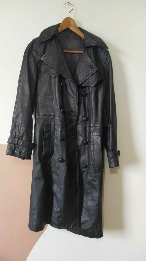 Sobretudo de couro legítimo preto estilo matrix