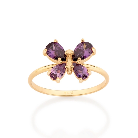 Anel borboleta rommanel folheado a ouro com zircônias