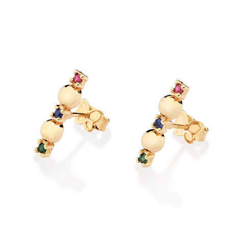 527442 Brinco Rommanel folheado a ouro esferas e zircônias coloridas