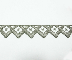 Renda Bordada de Bico Estreita Cinza - 3cm Larg