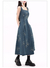 MZVZ retro new Chinese style embroidery suspender denim dress