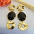 Brinco de placa redondo com pedra banhado a ouro 18k