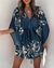 Vestido manga morcego-estampado com decote em v