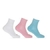 Kit com três meias femininas cano alto nas cores branco, rosa e azul claro