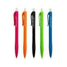 Conjunto de lapiseiras coloridas em diferentes tonalidades: rosa, laranja, preto, verde e azul.