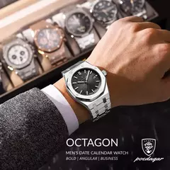 Reloj Poedagar Octagon (Plateado con Negro) - Simax Shop SAS