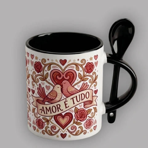 Caneca de Cerâmica Personalizada com Colher