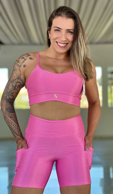 Conjunto Bermuda bolso com top Clara Rosa Algodão doce - comprar online