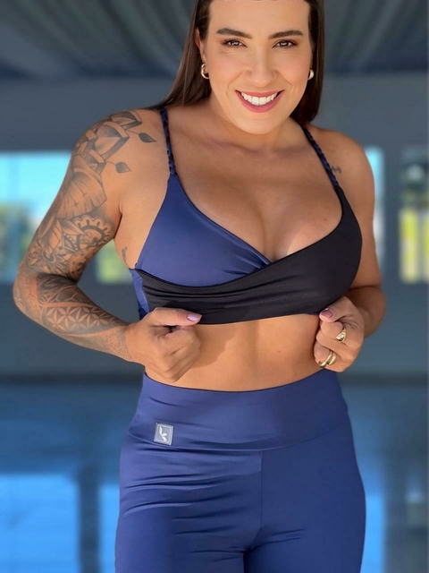 Conjunto calça flare e top trançado Azul Noite - comprar online