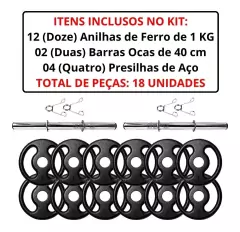 Kit Halteres De Anilhas E Barras Fitness - 18 Peças - comprar online
