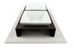 Comedouro Pet Mangia & Bevi – Marrom & Branco - Quadrado - Redcarpets - Acessórios Italianos Para Pets