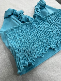 Cropped Elayne Azul Risca de Giz - SAGACIA